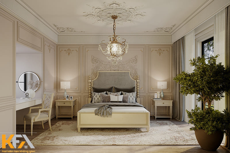 Phòng ngủ tân cổ điển phong cách châu Âu đòi hỏi một không gian khá lớn