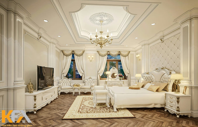 Mẫu phòng ngủ tân cổ điển châu Âu màu trắng đẹpMẫu phòng ngủ tân cổ điển châu Âu màu trắng đẹp