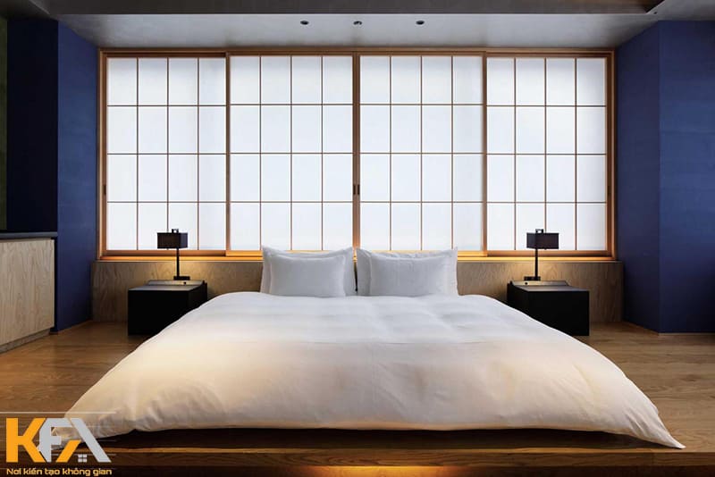 Phòng ngủ giường bệt tối giản kiểu Nhật