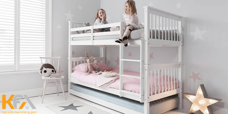 Phòng ngủ giường tầng đơn giản tinh tế và nhẹ nhàng với những gam màu tươi sáng