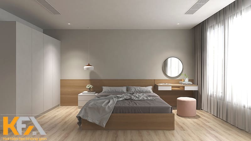 Nội thất phòng ngủ tối giản bằng gỗ công nghiệp tập trung vào công năng