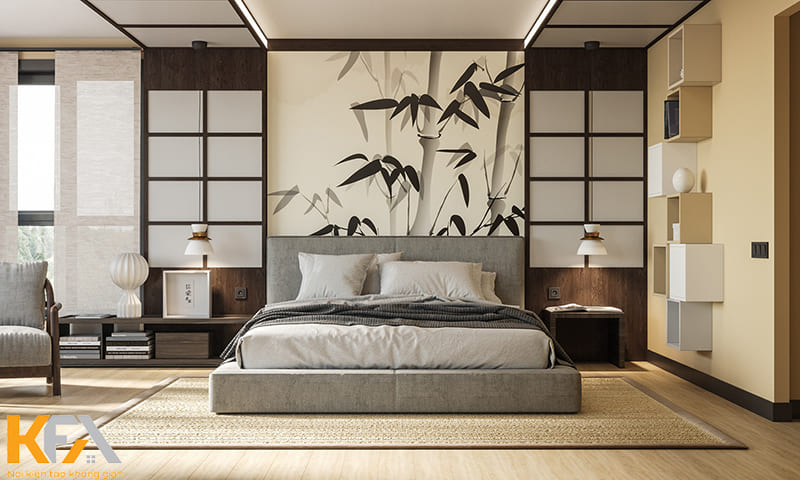 Phòng ngủ tối giản kiểu nhật hạn chế sử dụng quá nhiều đồ nội thất, chỉ bố trí những món đồ cơ bản