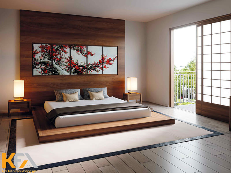 Trang trí phòng ngủ kiểu Nhật bằng tranh thiên nhiên
