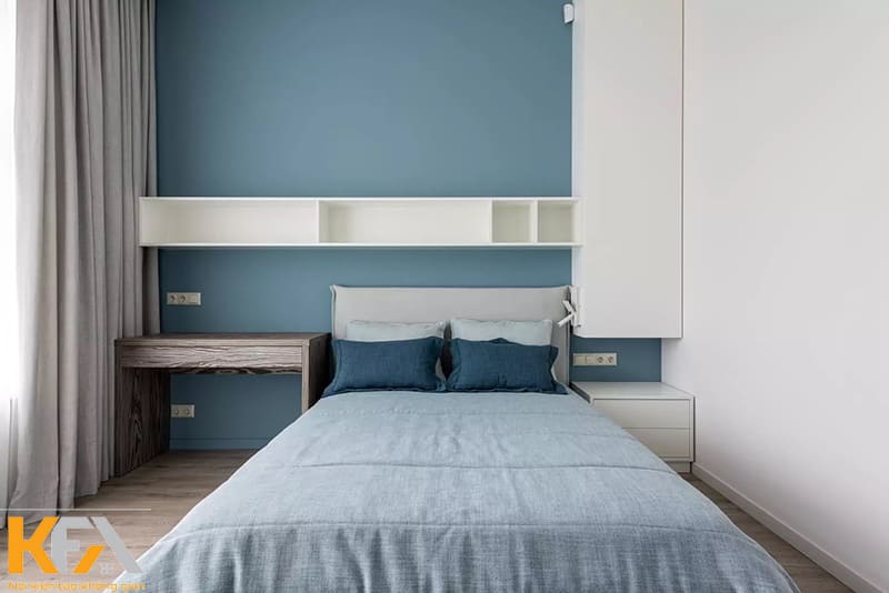 Phòng ngủ tối giản màu xanh dương