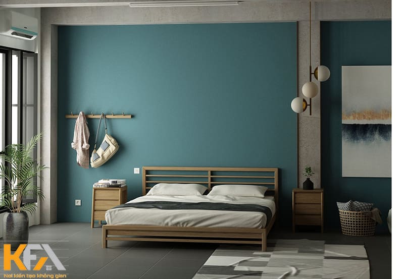 Sử dụng màu xanh chủ đạo cho phòng ngủ tối giản