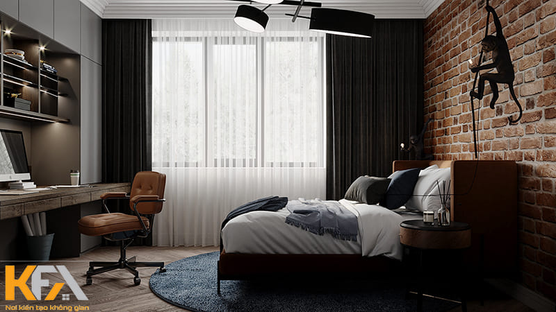 Thiết kế phòng ngủ màu đen cho nam với thiết kế đầu giường ấn tượng