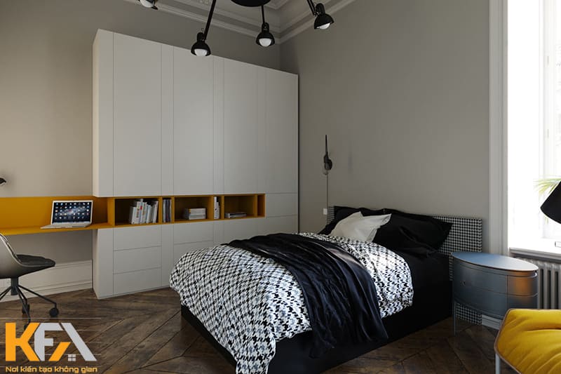 Decor phòng ngủ nam luôn ưu tiên những nội thất đơn giản nhưng đầy đủ công năng