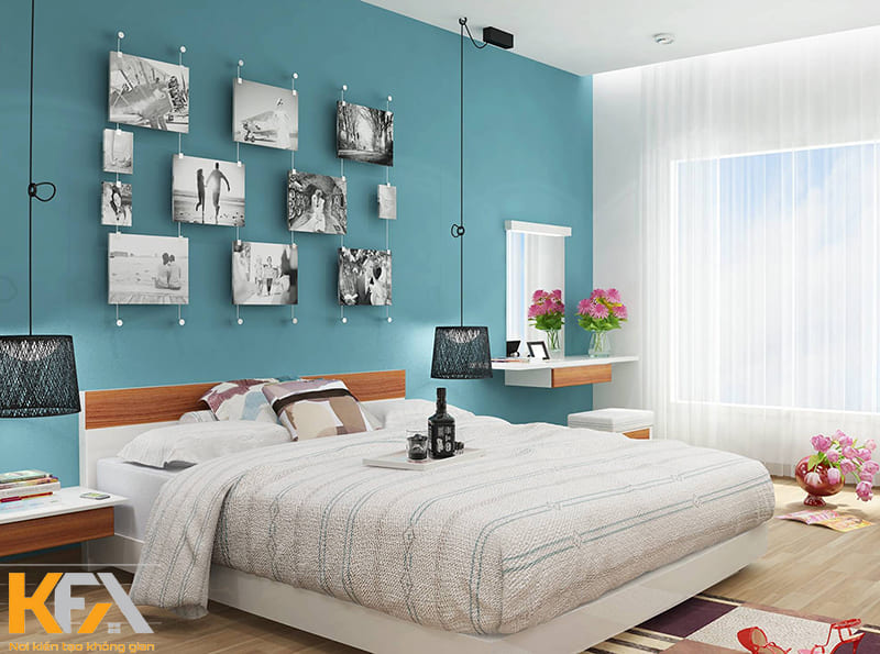 Màu xanh cũng là màu được sử dụng phổ biến trong thiết kế nội thất phòng ngủ nhỏ