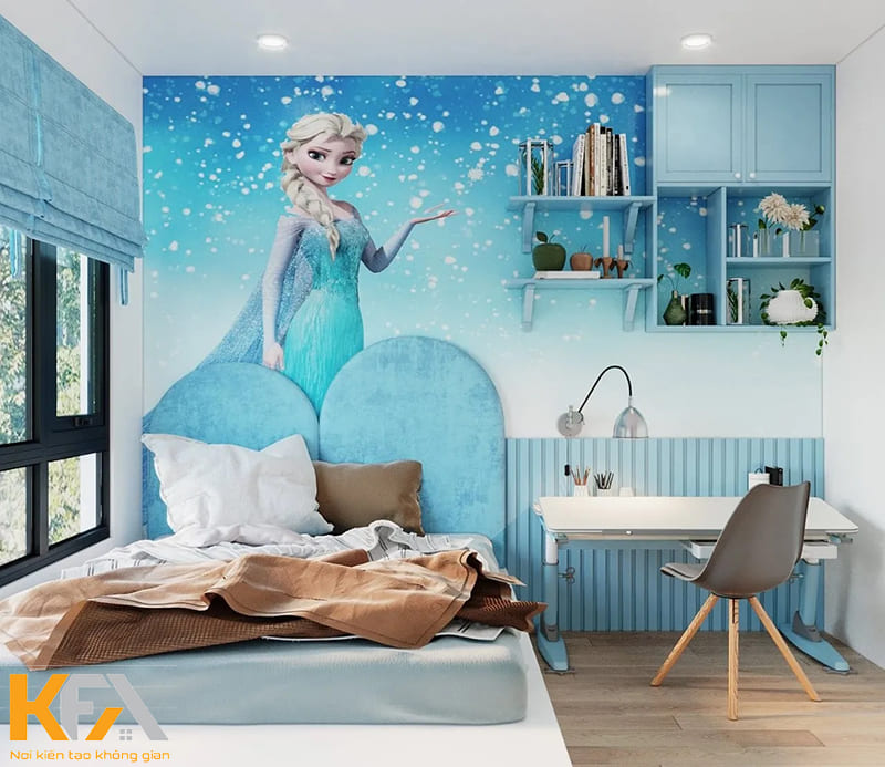 Phòng ngủ xanh dương của bé gái phong cách hiện đại