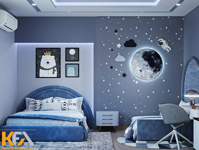 Thiết kế phòng ngủ xanh dương đậm với ý tưởng từ vũ trụ