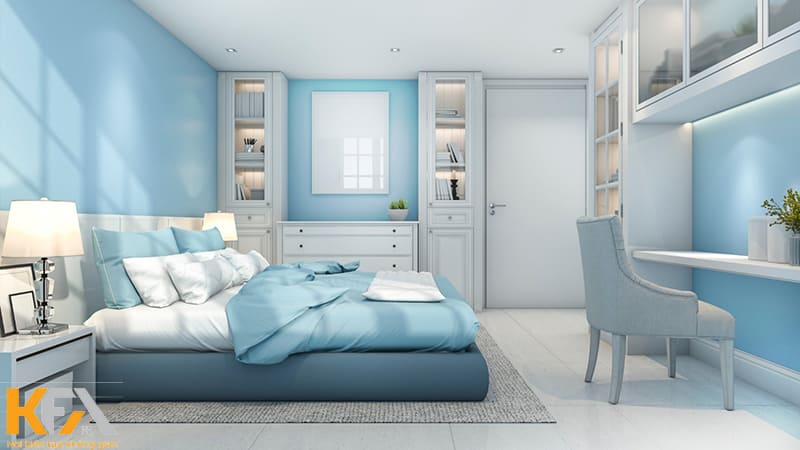 Màu xanh dương nhạt lọt top những gam màu được yêu thích nhất trong thiết kế phòng ngủ