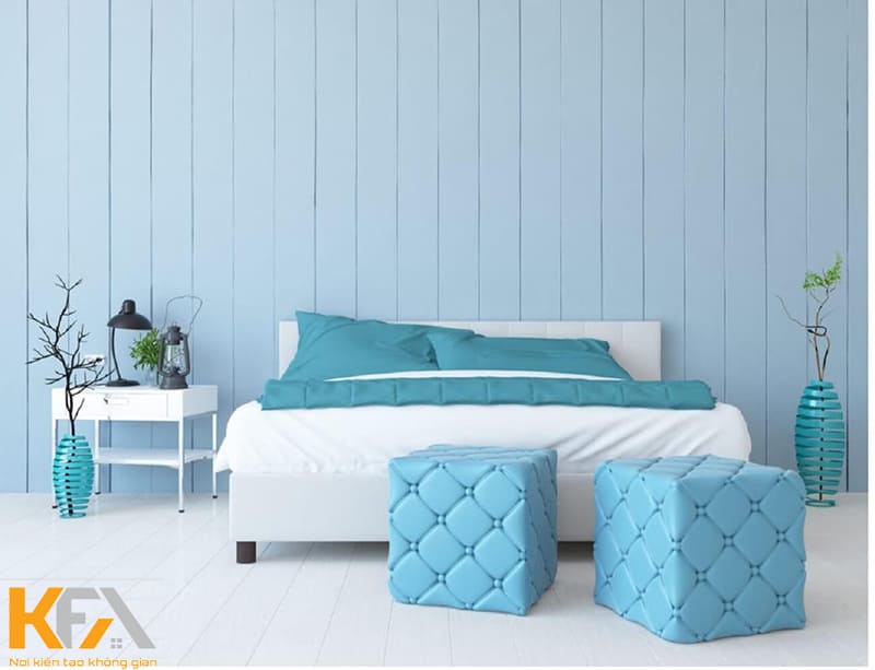 Thiết kế phòng ngủ đơn giản màu xanh dương nhạt