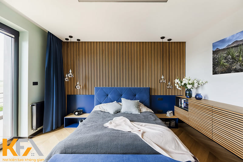 Thiết kế phòng ngủ màu xanh hiện đại với đường nét khỏe khoắn, trẻ trung