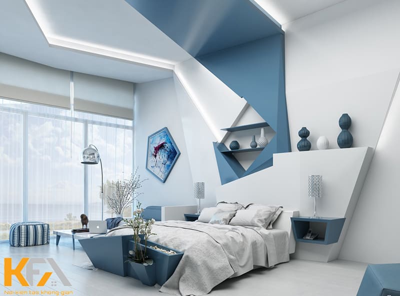 Phòng ngủ màu xanh phong cách hiện đại