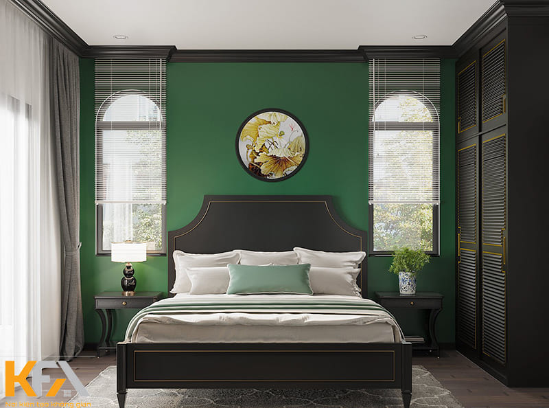 Phòng ngủ phong cách Indochine màu xanh lá