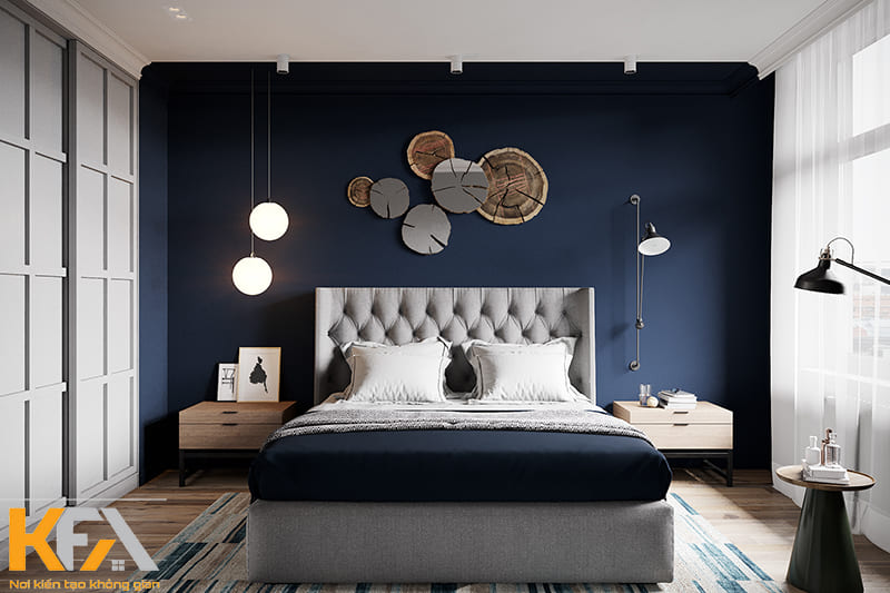 Phòng ngủ tân cổ điển màu xanh navy sang trọng