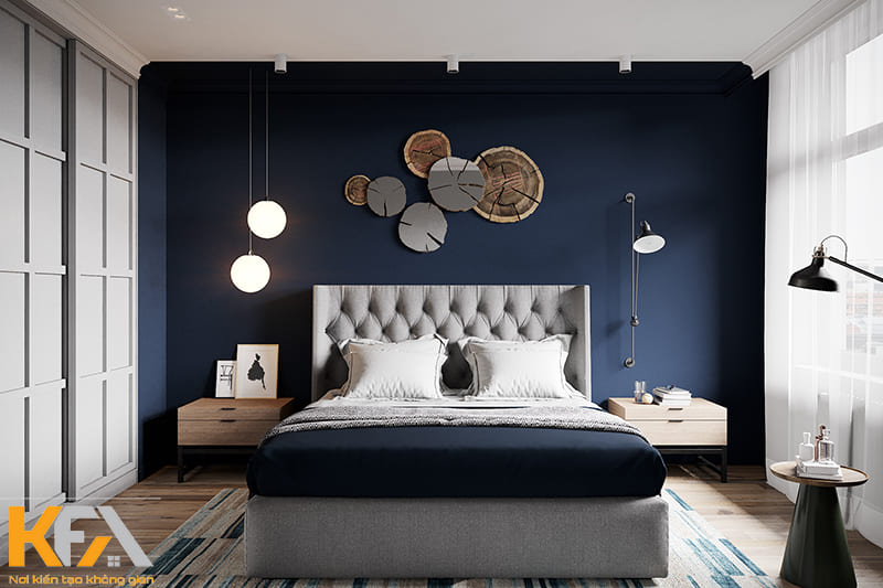 Mẫu phòng ngủ tân cổ điển màu xanh navy sang trọng