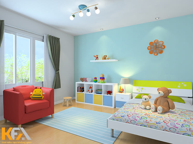 Thiết kế phòng ngủ trẻ em màu xanh ngọc đẹp mắt