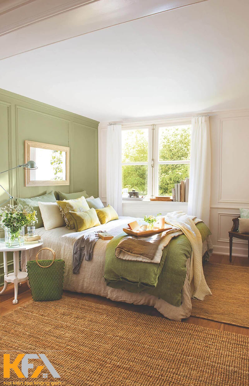 Phòng ngủ phong cách Vintage màu xanh Olive