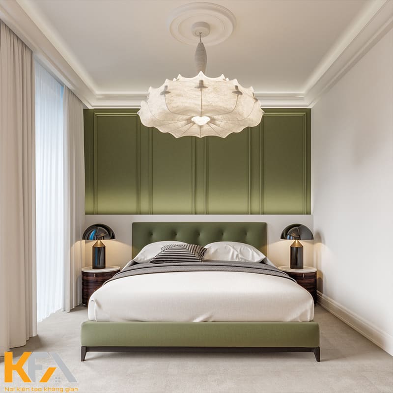 Phòng ngủ tân cổ điển màu xanh olive