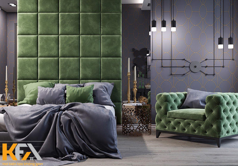 Sử dụng màu xanh rêu trong thiết kế phòng ngủ tân cổ điển