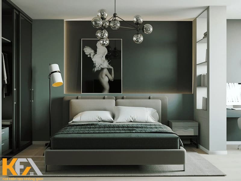 Phòng ngủ màu xanh rêu phong cách hiện đại