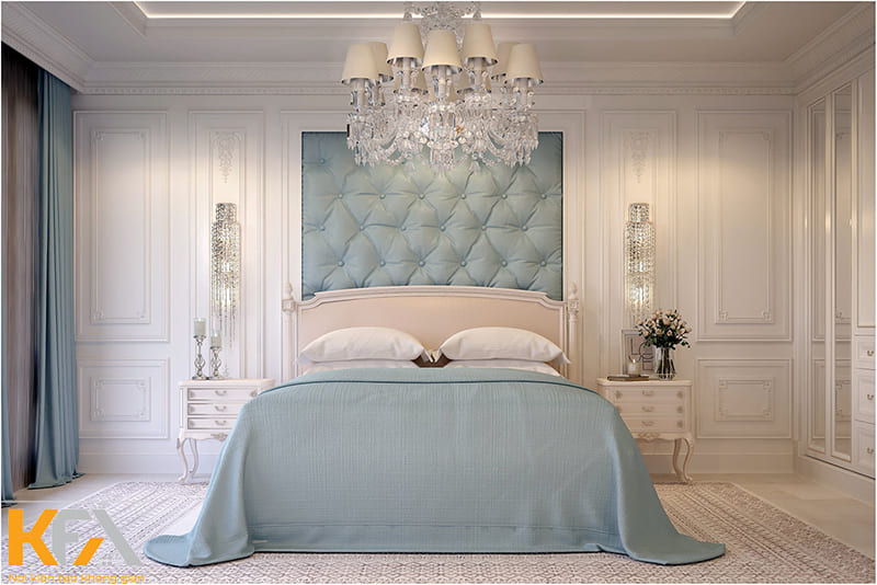Phòng ngủ tân cổ điển màu xanh ngọc