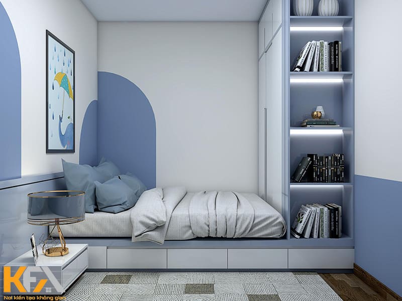 Phòng ngủ nhỏ gam màu xanh dương - xám hiện đại