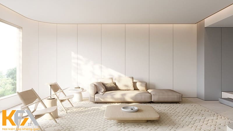 Tận dụng hiệu ứng ánh sáng để tăng thẩm mỹ cho phòng khách tối giản 20m2