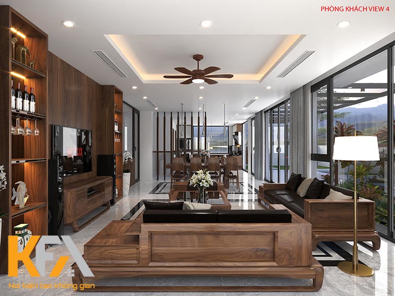 Thiết kế nội thất biệt thự 2 tầng 250m2 – phong cách gỗ óc chó hiện đại