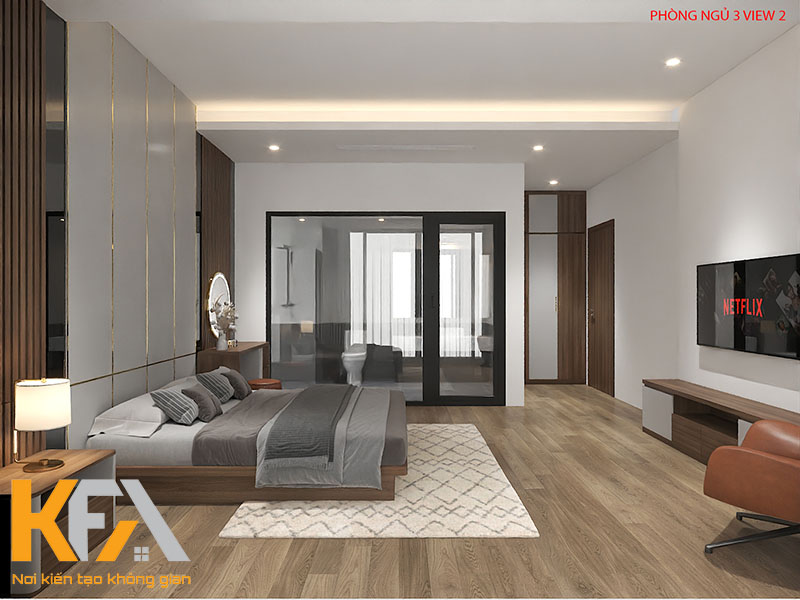 Thiết kế nội thất biệt thự 2 tầng 250m2 – phong cách gỗ óc chó hiện đại