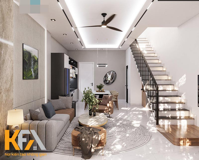 Thiết kế căn phòng khách nhà ống 5m với nội thất hiện đại, thông thoáng và đầy quyến rũ