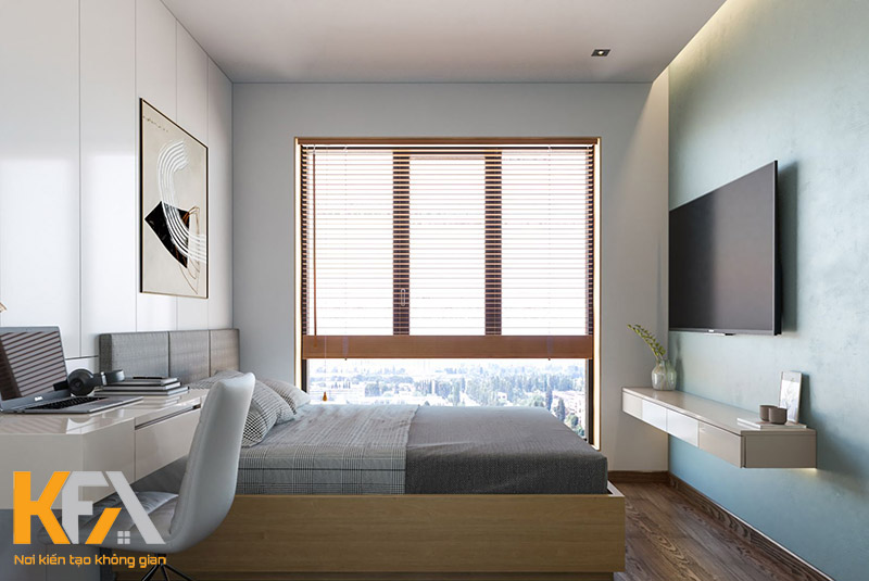 Thiết kế cửa sổ lớn trong phòng ngủ nhỏ với 1 cánh mở đơn giản, hiện đại