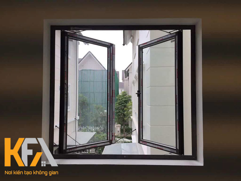 Mẫu cửa sổ phòng ngủ thiết kế 2 cánh mở từ chất liệu nhôm kính cao cấp, hiện đại