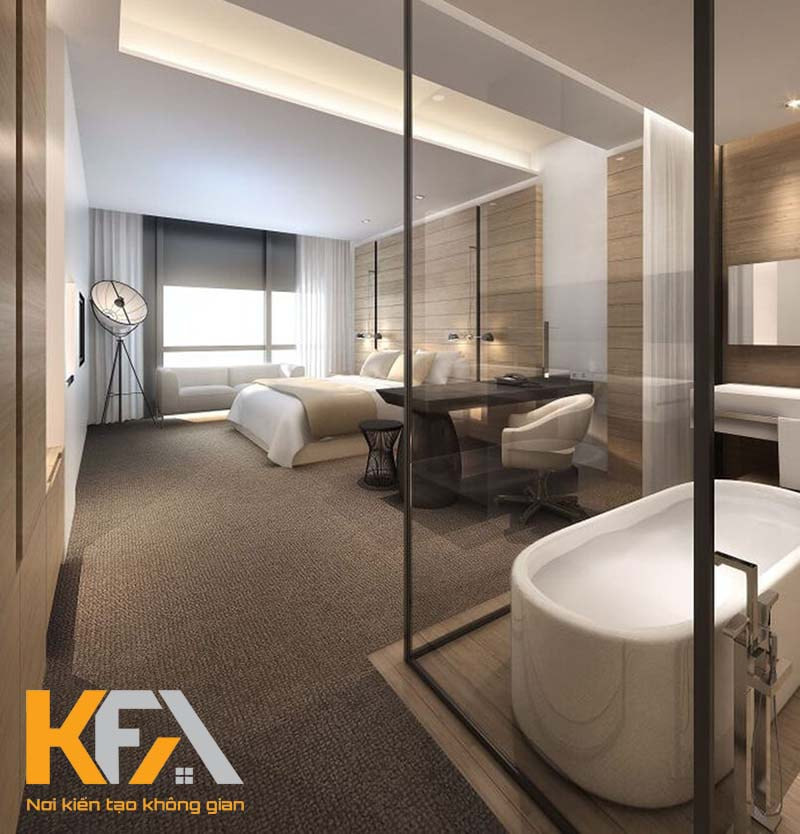 Thiết kế không gian nội thất phòng ngủ lớn với phòng tắm và nhà vệ sinh bên trong hiện đại, sang trọng bậc nhất