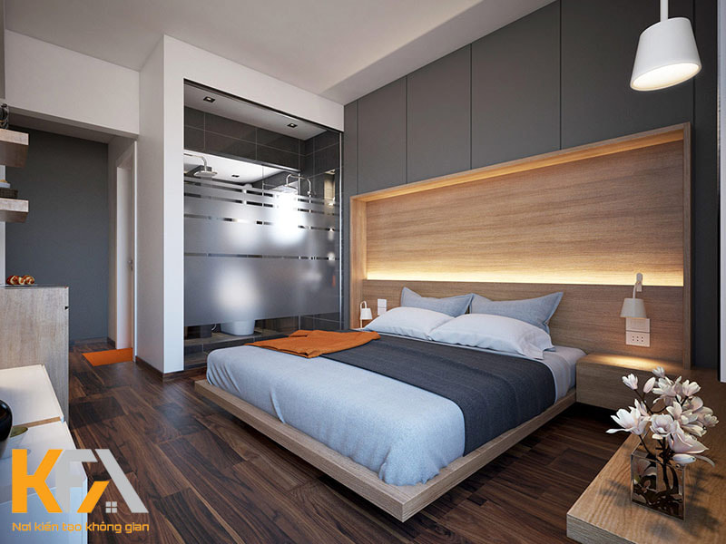Căn phòng ngủ 30m2 thiết kế đơn giản kết hợp nhà vệ sinh cao cấp trong phòng