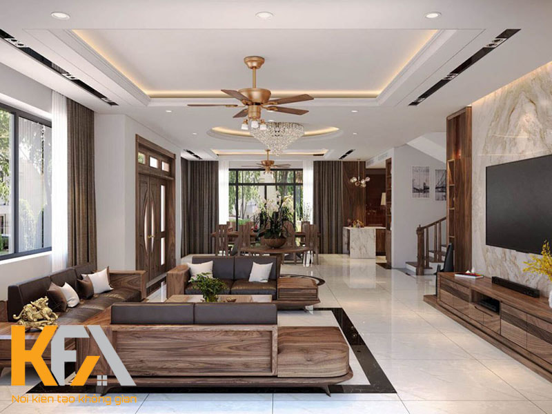 Thiết kế trần thạch cao phòng khách nhà ống hiện đại với thiết kế nổi bật