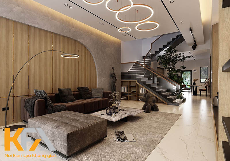 Mẫu trần thạch cao phòng khách thiết kế hiện đại, đơn giản kết hợp nhiều bóng đèn kiểu dáng đơn giản