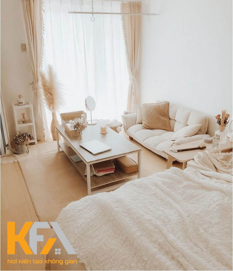 Nội thất căn phòng trọ 20m2 thiết kế nhẹ nhàng, tone màu trắng tươi sáng đậm phong cách Hàn Quốc