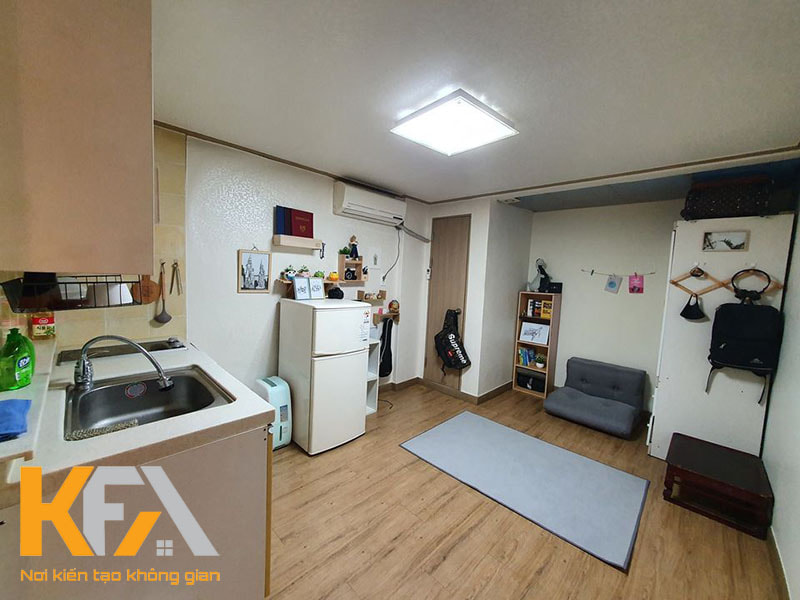 Không gian nội thất phòng trọ 20m2 thiết kế với tone trắng nhẹ nhàng mang đậm phong cách Hàn Quốc