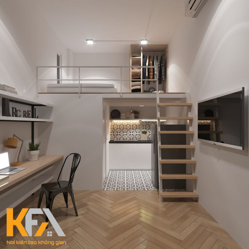 Bố trí không gian phòng trọ 25m2 thiết kế tối ưu như một căn hộ mini dành cho các bạn sinh viên