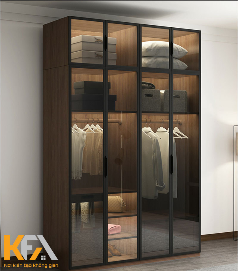 Một mẫu thiết kế tủ quần áo cánh kính với kiểu dáng mở cửa đơn giản, phù hợp với không gian phòng nhỏ