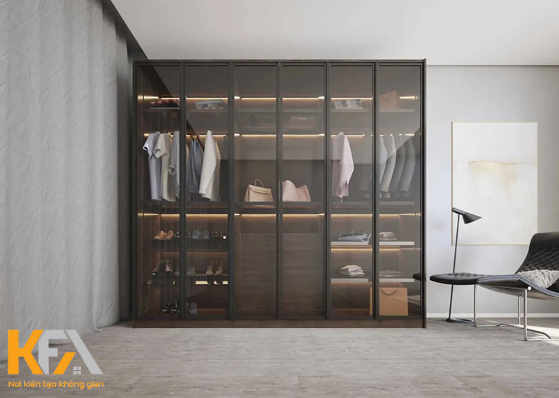 Tủ quần áo cửa lùa cánh kính thiết kế nổi bật với kiểu dáng đơn giản, ấn tượng