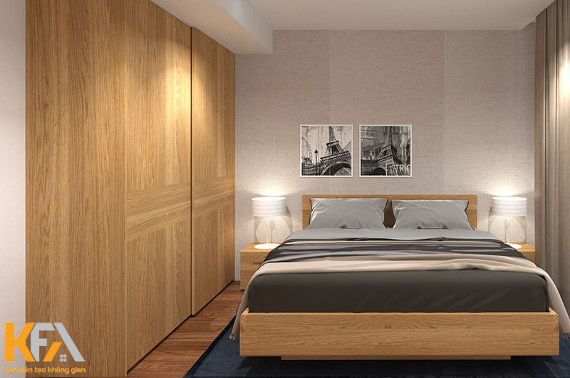 Căn phòng ngủ sử dụng mẫu tủ quần áo cánh lùa âm tường hiện đại