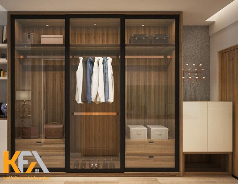 Thiết kế tủ quần áo cánh kính cửa lùa phù hợp với không gian phòng Master