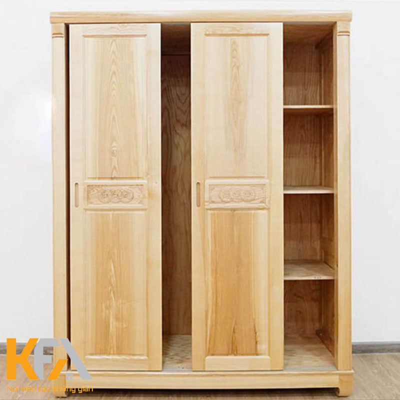 thiết kế tủ quần áo gỗ Sồi tự nhiên kiểu dáng 3 cánh lùa hiện đại