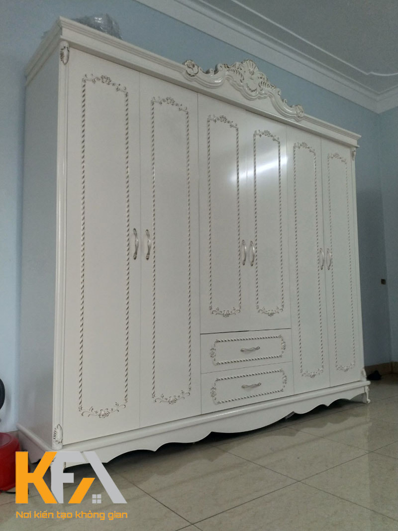 Mẫu thiết kế tủ tone trắng hiện đại, đơn giản với phong cách tân cổ điển nhẹ nhàng
