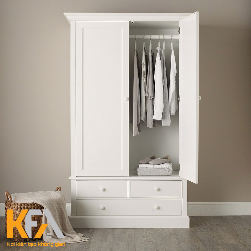 Thiết kế tủ quần áo tone trắng từ gỗ tự nhiên nhẹ nhàng, thanh lịch