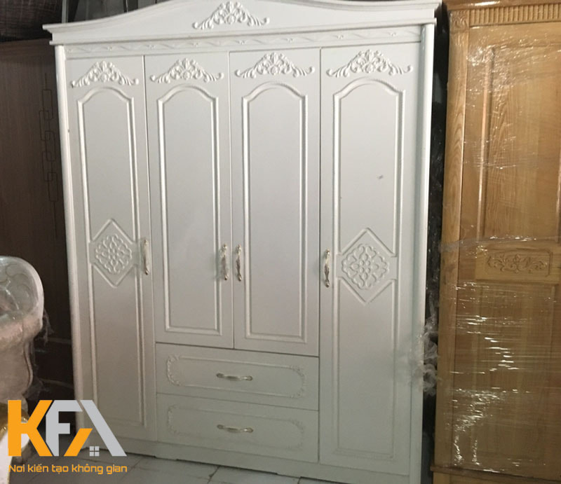 Tủ gỗ tự nhiên thiết kế phủ sơn trắng mịn đầy nổi bật