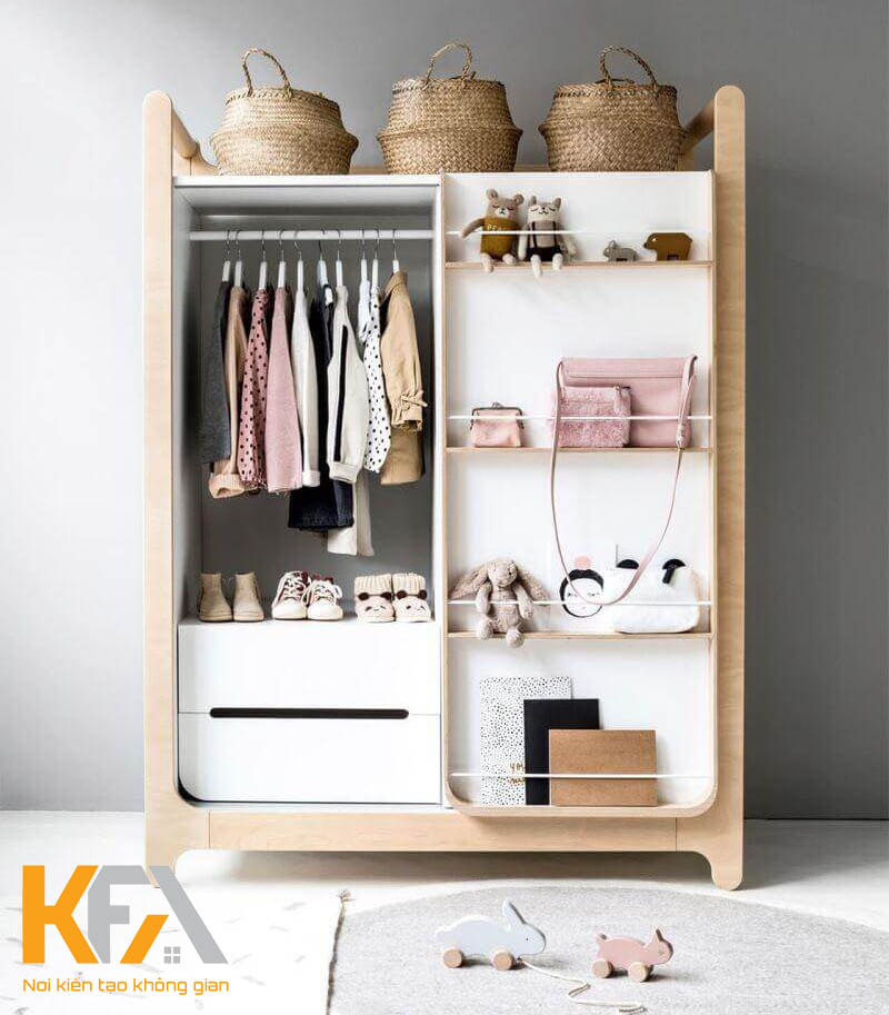 Mẫu tủ mini dành cho bé gái thiết kế nhỏ gọn, với không gian chia nhỏ dễ dàng cho việc lưu trữ